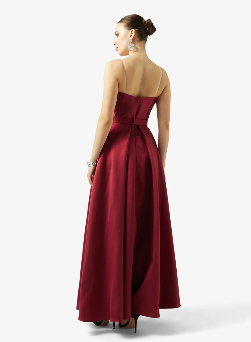 Akadia Fashion COLD SHOULDER PLEATED BUST TAFFETA DRESS